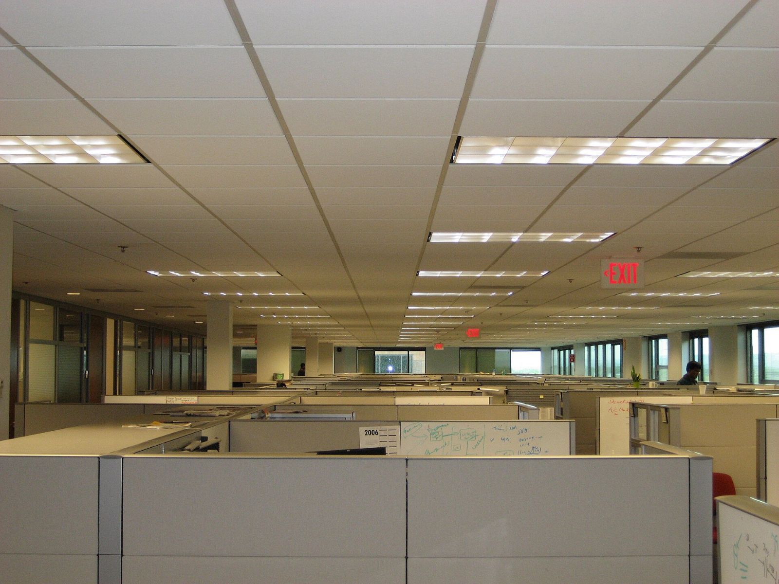 Gray systems-furniture workstations on a corporate floor